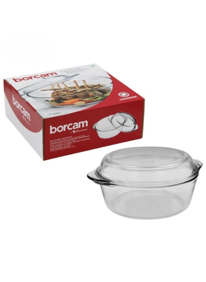 Borcam 59003 Paşabahçe Borcam Round Casserole 2100cc with Cover – Oven-Safe Bakeware - Image 2